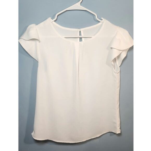 Anne Klein Blouse Womens size Medium White Sheer Ruffled Minimalist Cleangirl - Picture 1 of 5